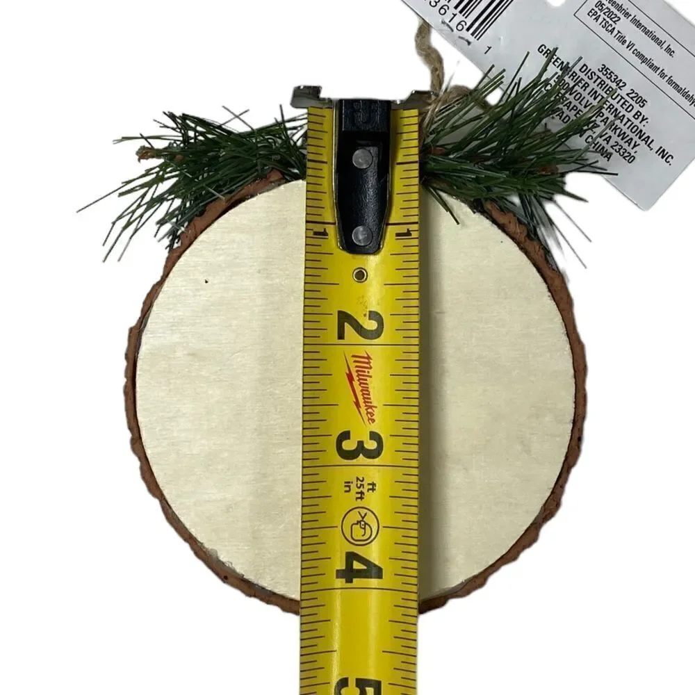 NWT Three Rustic Wooden Christmas Holiday Farmhouse Plaid Ornaments
